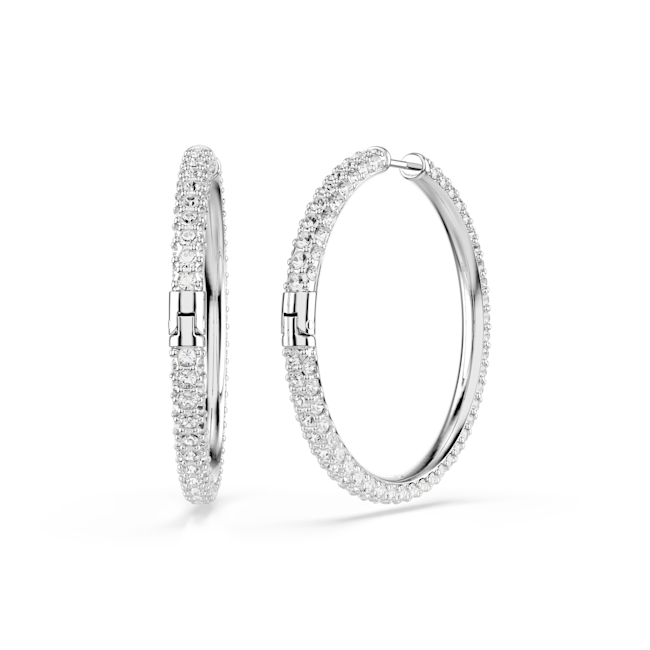 SWAROVSKI Dextera hoop earrings, Round cut, White, Rhodium plated 5754156