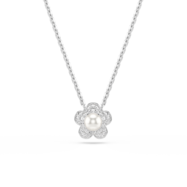 Swarovski Ariana Grande x Swarovski pendant, Round cut, Flower, White, Rhodium plated 5755817