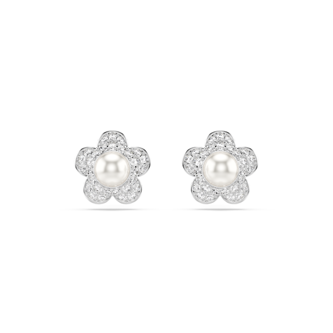 Swarovski Ariana Grande x Swarovski stud earrings, Round cut, Flower, White, Rhodium plated 5756098