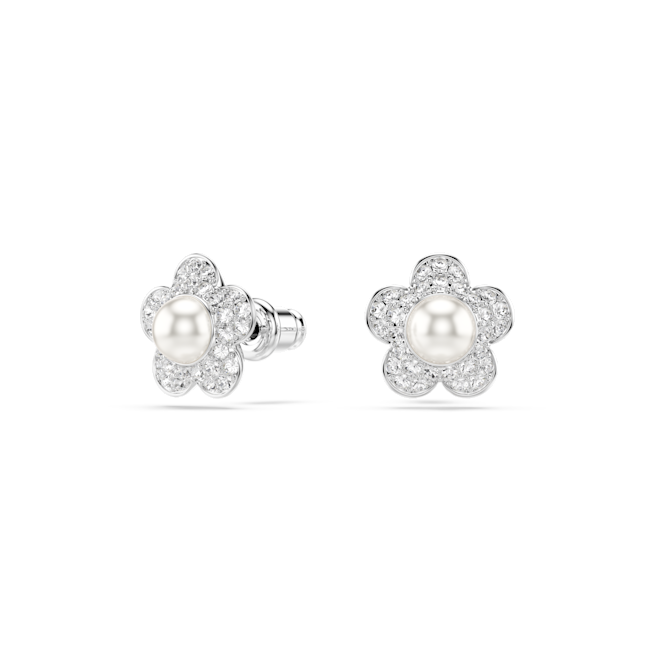 Swarovski Ariana Grande x Swarovski stud earrings, Round cut, Flower, White, Rhodium plated 5756098