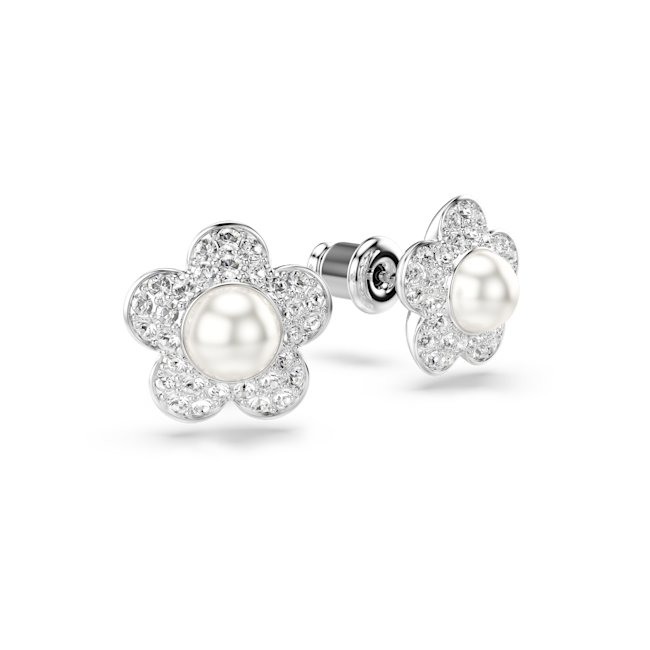 Swarovski Ariana Grande x Swarovski stud earrings, Round cut, Flower, White, Rhodium plated 5756098