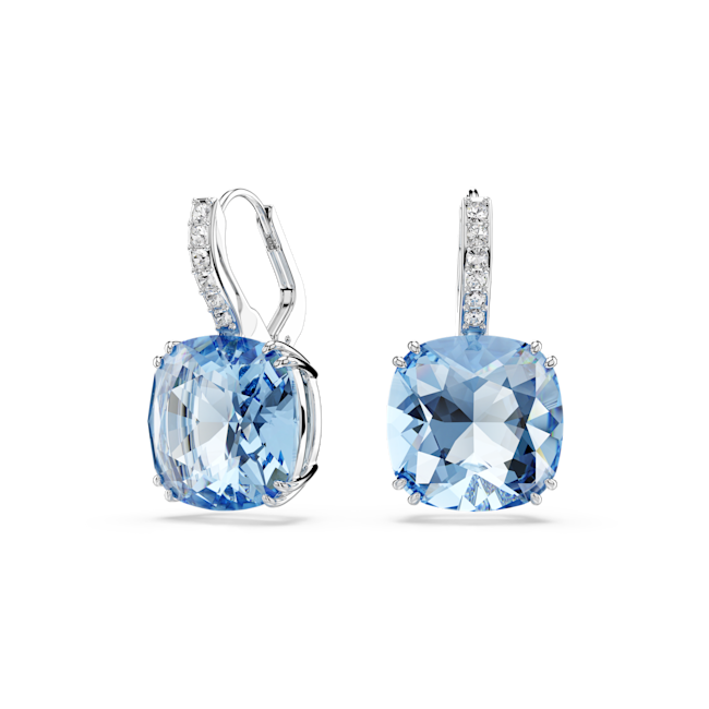 SWAROVSKI Millenia drop earrings, Cushion cut, Blue, Rhodium plated 5756150