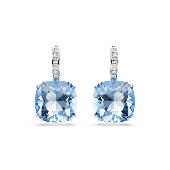 SWAROVSKI Millenia drop earrings, Cushion cut, Blue, Rhodium plated 5756150
