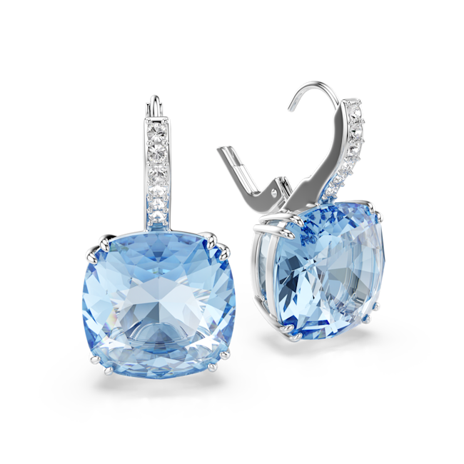 SWAROVSKI Millenia drop earrings, Cushion cut, Blue, Rhodium plated 5756150