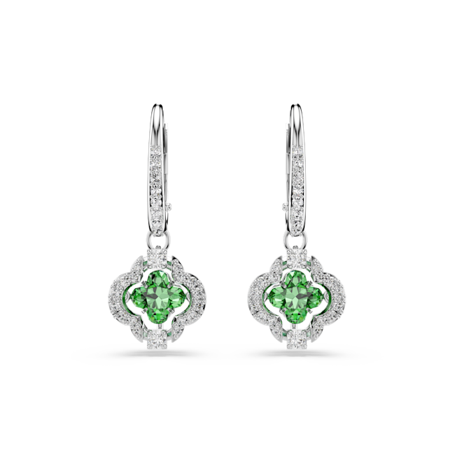 SWAROVSKI Una Angelic drop earrings, Mixed cuts, Green, Rhodium plated 5758001