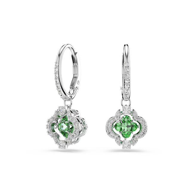 SWAROVSKI Una Angelic drop earrings, Mixed cuts, Green, Rhodium plated 5758001