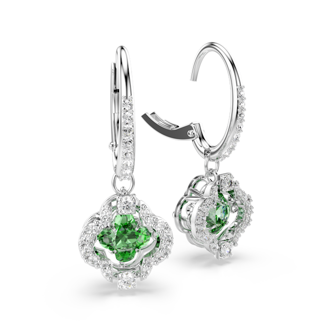 SWAROVSKI Una Angelic drop earrings, Mixed cuts, Green, Rhodium plated 5758001