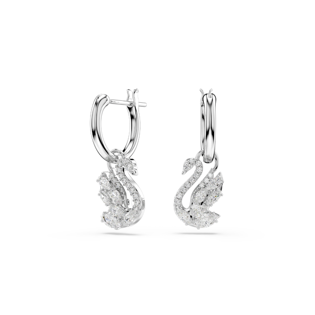 SWAROVSKI Swan drop earrings, Mixed cuts, Swan, White, Rhodium plated 5759942