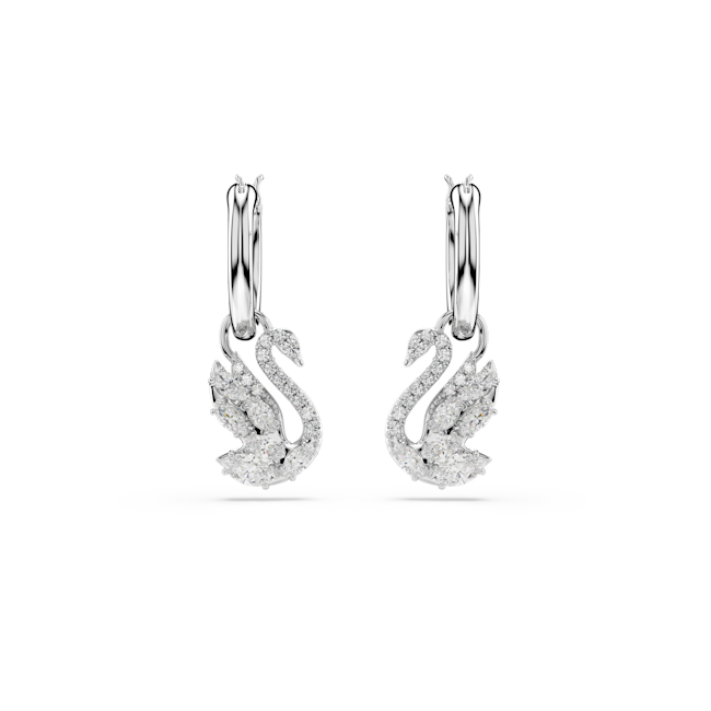 SWAROVSKI Swan drop earrings, Mixed cuts, Swan, White, Rhodium plated 5759942
