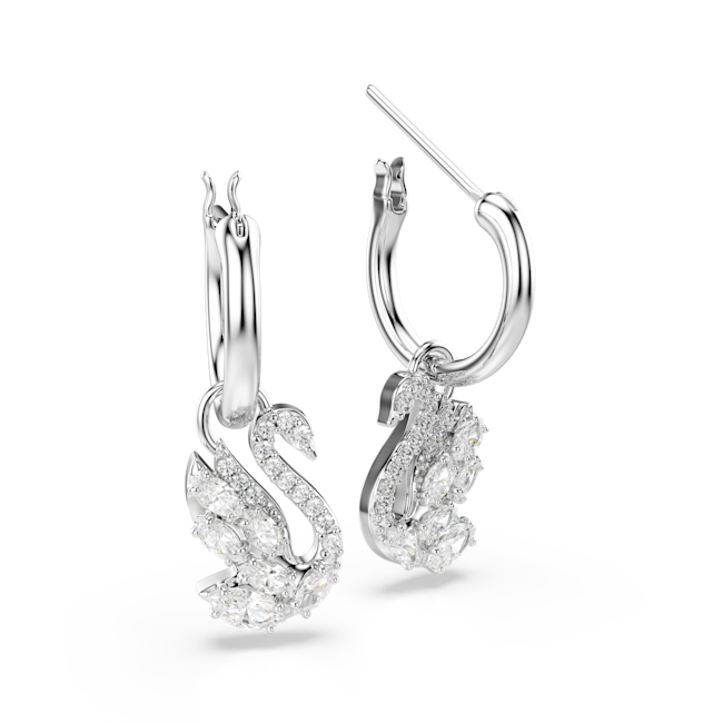 SWAROVSKI Swan drop earrings, Mixed cuts, Swan, White, Rhodium plated 5759942