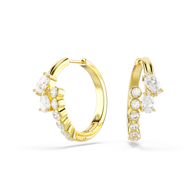 SWAROVSKI Mesmera hoop earrings, Mixed cuts, White, 18K gold finish 5761975