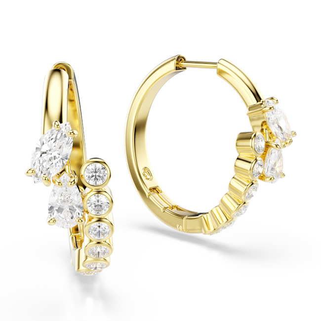 SWAROVSKI Mesmera hoop earrings, Mixed cuts, White, 18K gold finish 5761975