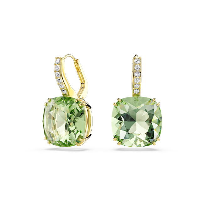 SWAROVSKI Millenia drop earrings, Cushion cut, Green, 18K gold finish 5764822