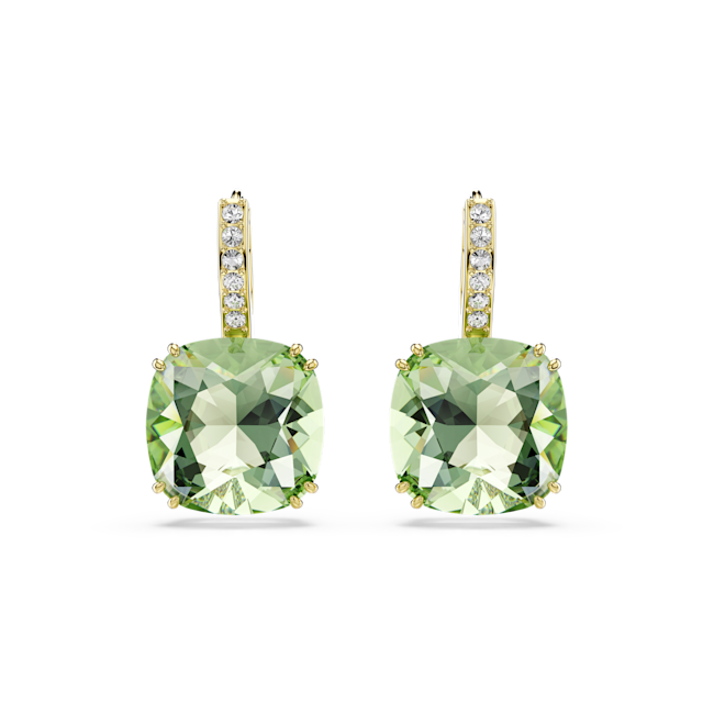SWAROVSKI Millenia drop earrings, Cushion cut, Green, 18K gold finish 5764822