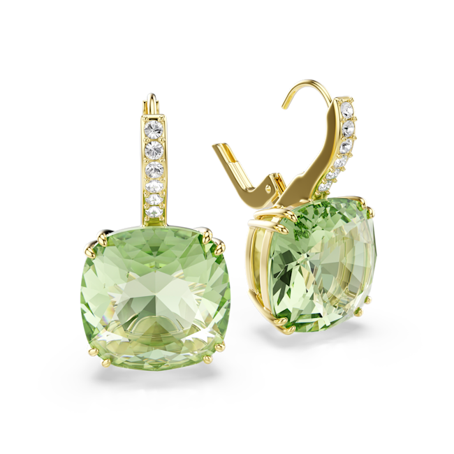 SWAROVSKI Millenia drop earrings, Cushion cut, Green, 18K gold finish 5764822