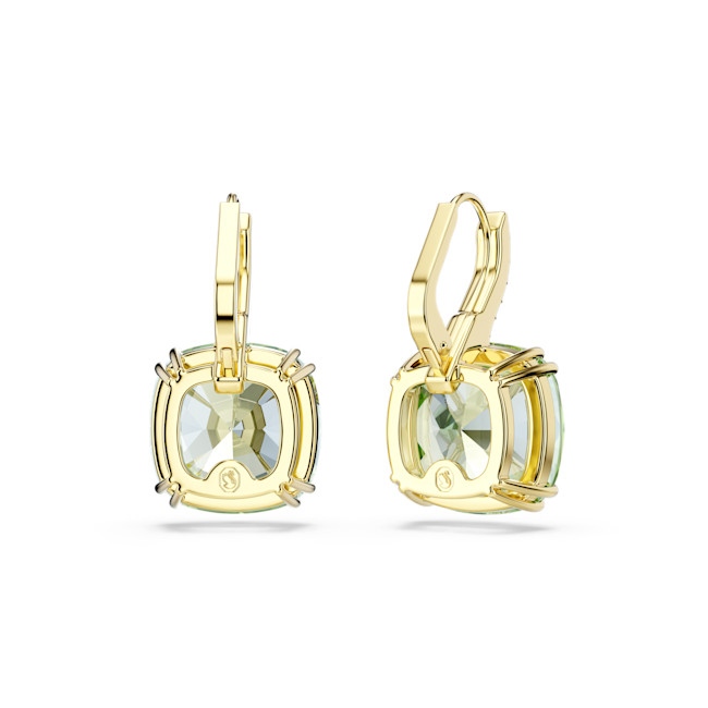SWAROVSKI Millenia drop earrings, Cushion cut, Green, 18K gold finish 5764822
