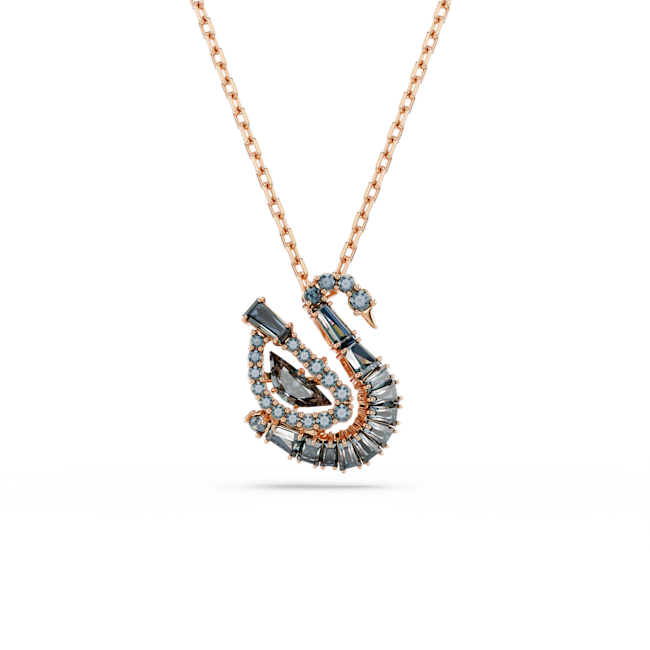 SWAROVSKI Swan pendant, Mixed cuts, Swan, Black, 18K rose gold finish 5764882