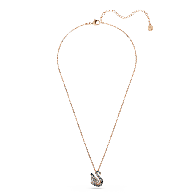 SWAROVSKI Swan pendant, Mixed cuts, Swan, Black, 18K rose gold finish 5764882