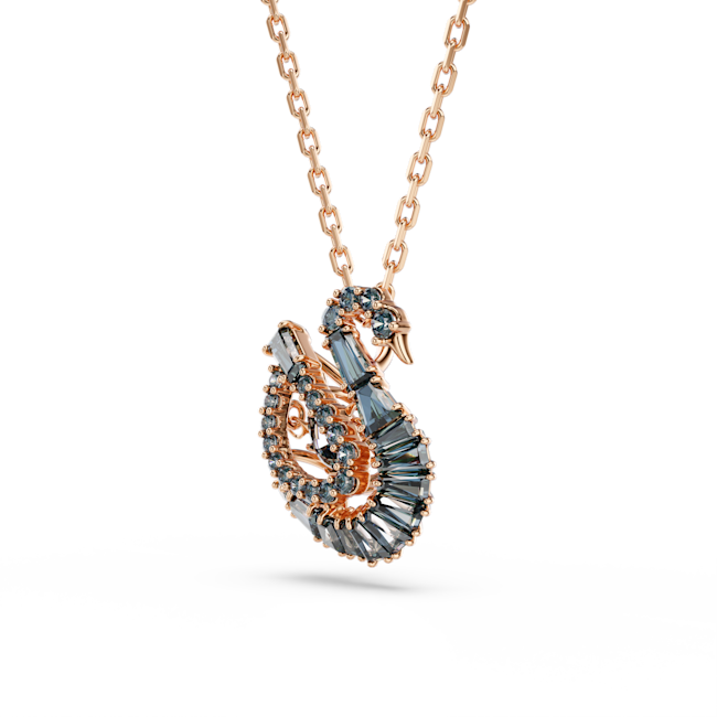 SWAROVSKI Swan pendant, Mixed cuts, Swan, Black, 18K rose gold finish 5764882