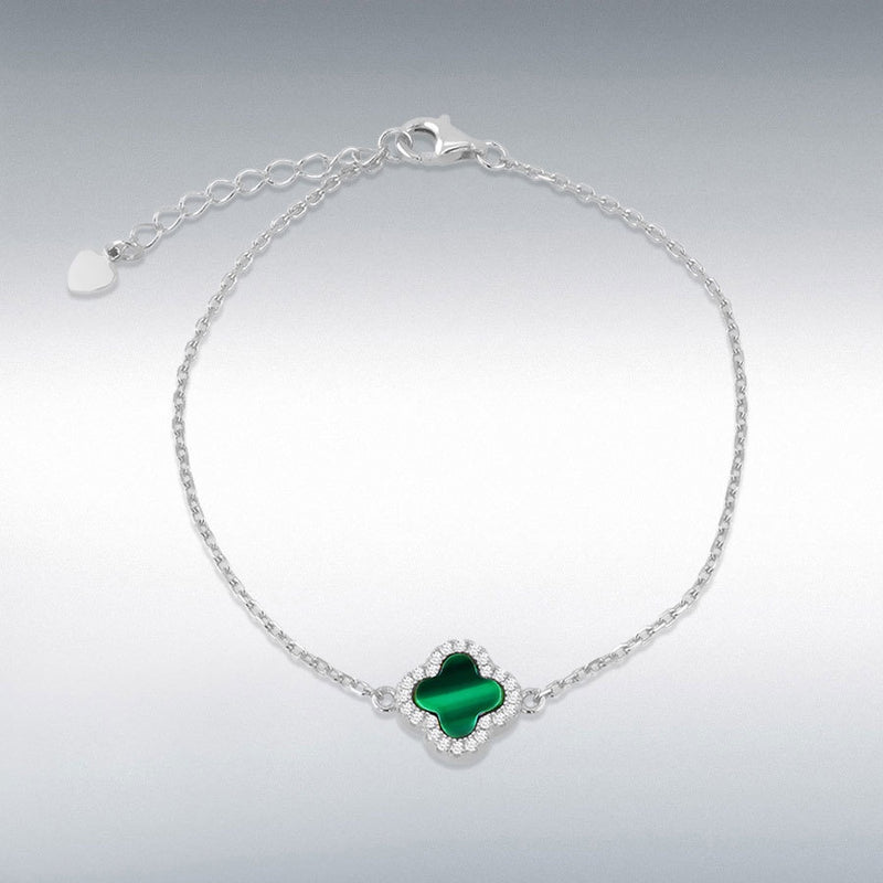 Sterling Silver Malachite Clover Bracelet