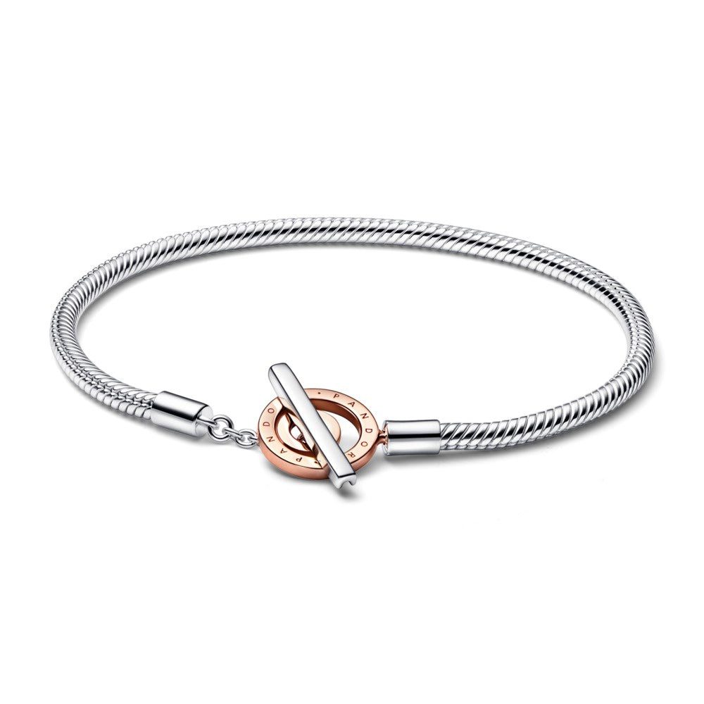 PANDORA Silver Snake Chain Bracelet with Rose T-Bar Clasp 582309C00