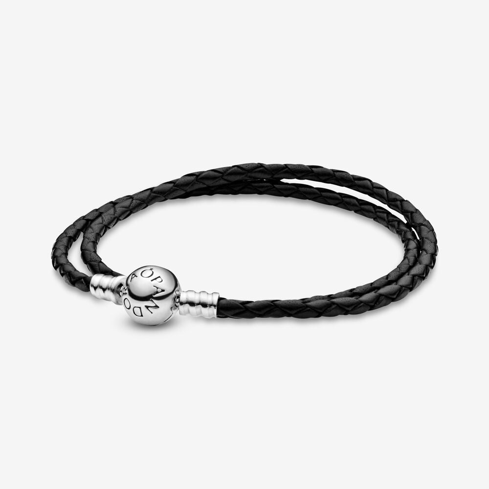 PANDORA Moments Double Black Leather Bracelet 590745CBK