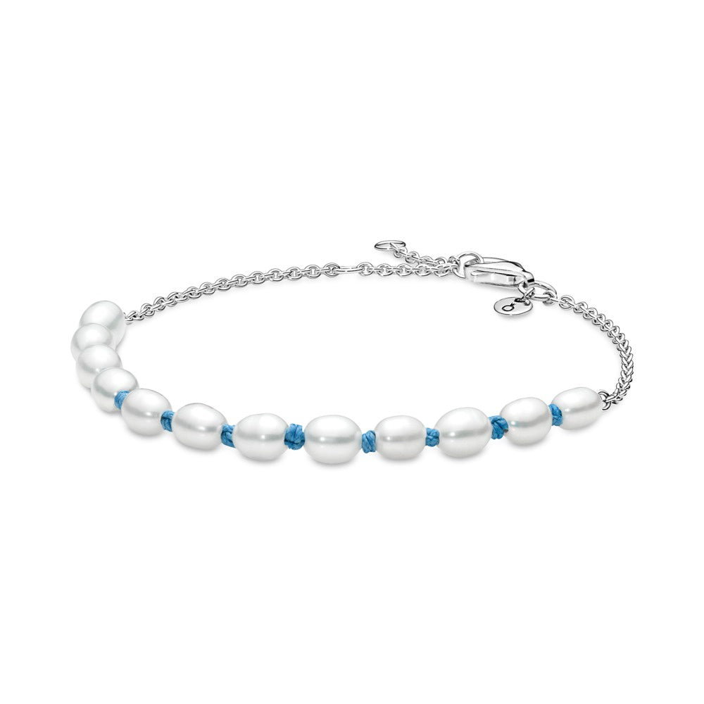 PANDORA Silver Bracelet with Freshwater Pearl blue cord bracelet 591689C01 - 591689C01-18 - 591689C01-18
