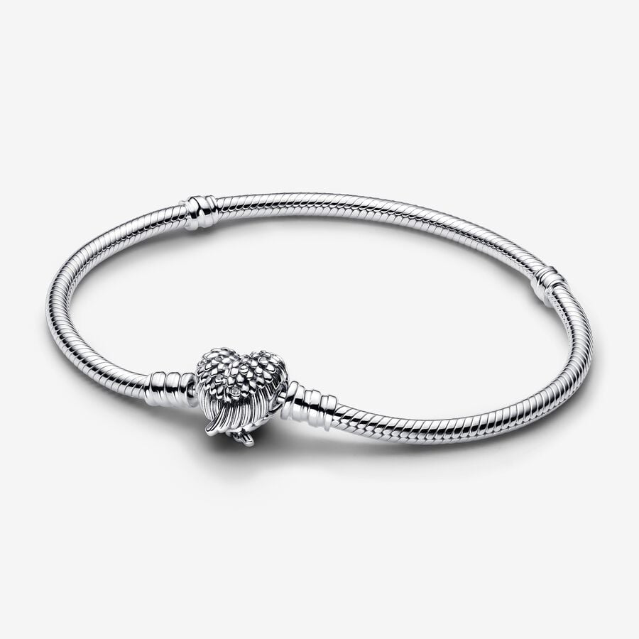 PANDORA Silver Snake Chain Bracelet with Heart Wings Clasp 593680C01