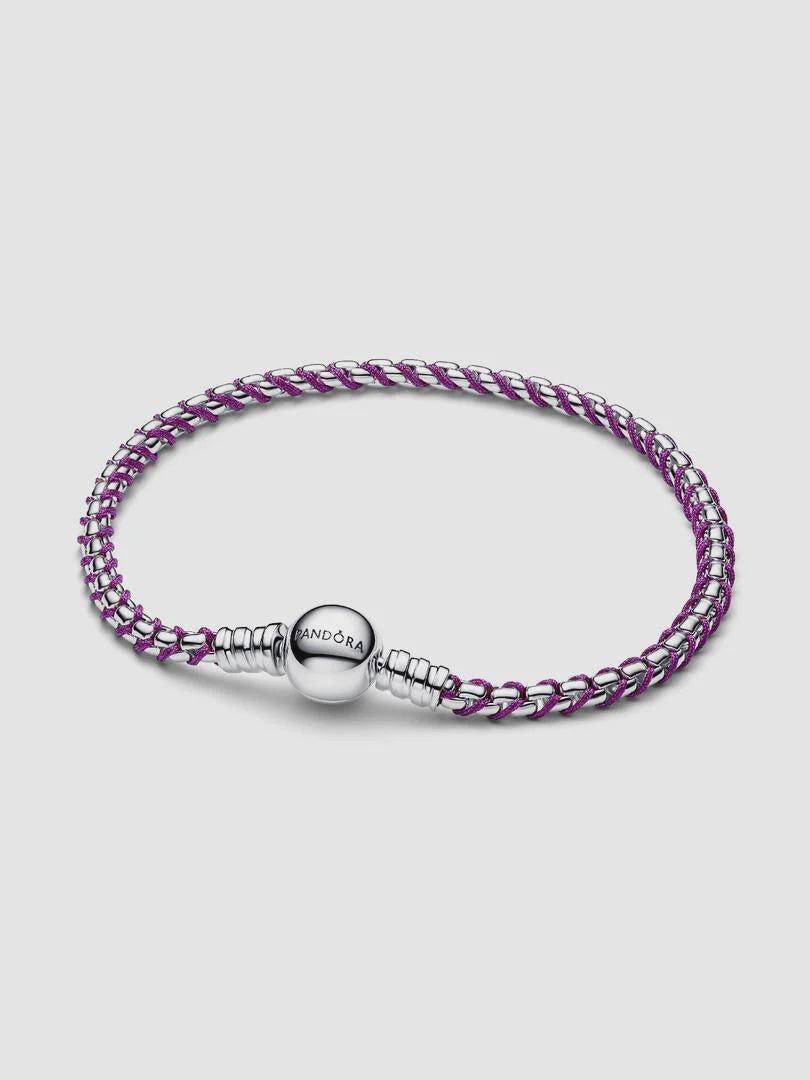 PANDORA Purple Cord Box Chain Bracelet 593816C03
