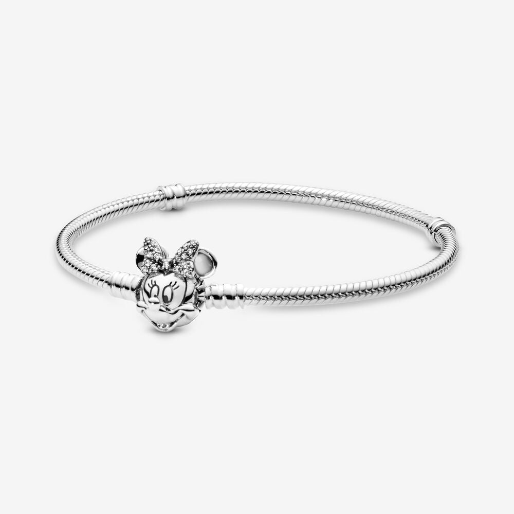 PANDORA Disney Moments Pavé Minnie Mouse Clasp Snake Chain Bracelet 597770cz
