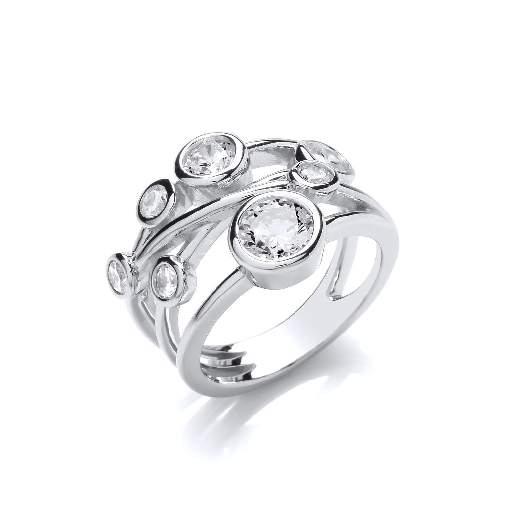 Silver CZ Multi Strand Rubober Ring 7435