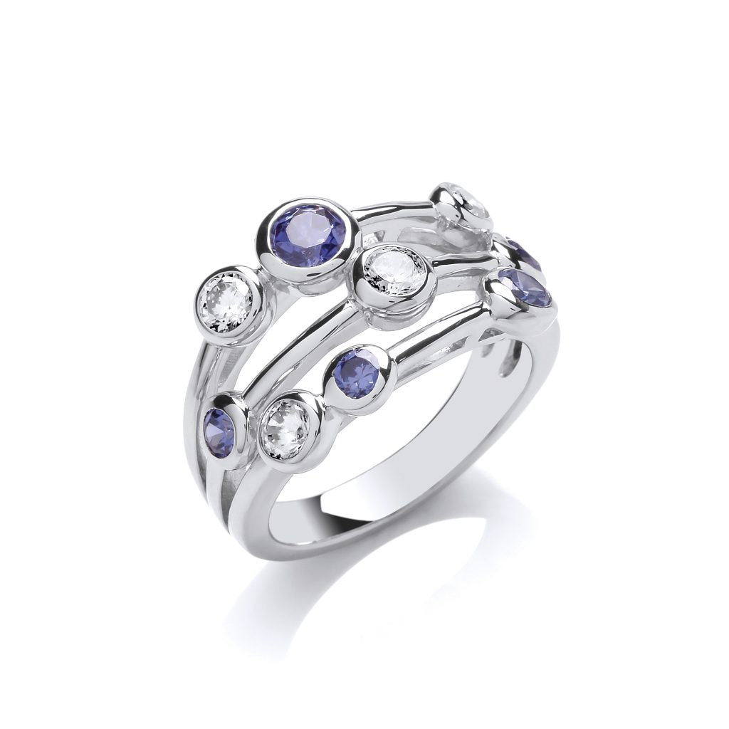 Silver CZ Tanzanite Colour Triple Band Ring 7433
