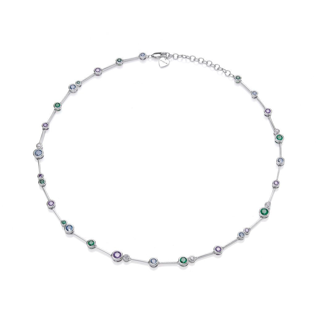 Silver CZ Rainbow Bubble Necklace 60043RA
