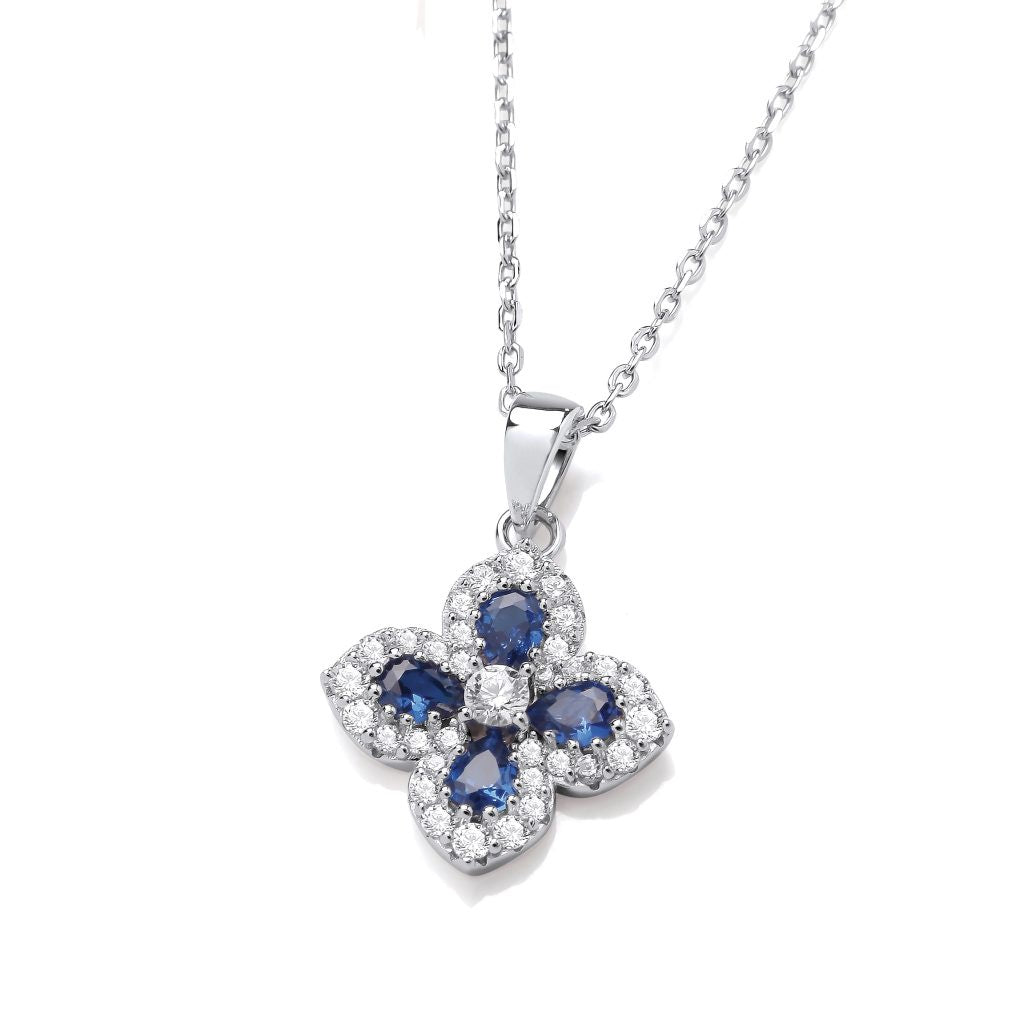 Silver Sapphire Blue CZ Clover Necklace 60094B