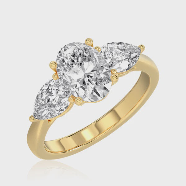 18ct Gold Trilogy Lab Grown Diamond Ring - Oval & Pear Mixed Cut