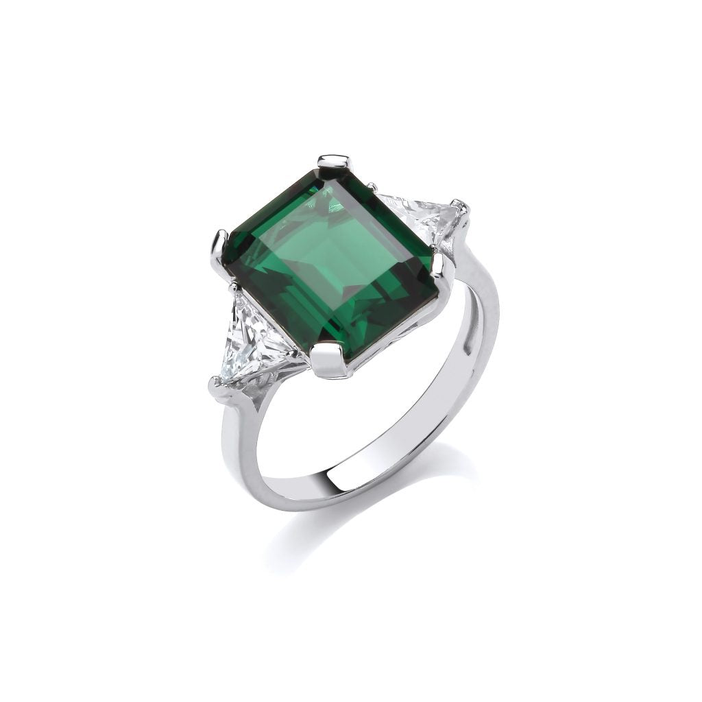 Silver Emerald Green CZ Vintage Ring 7515E