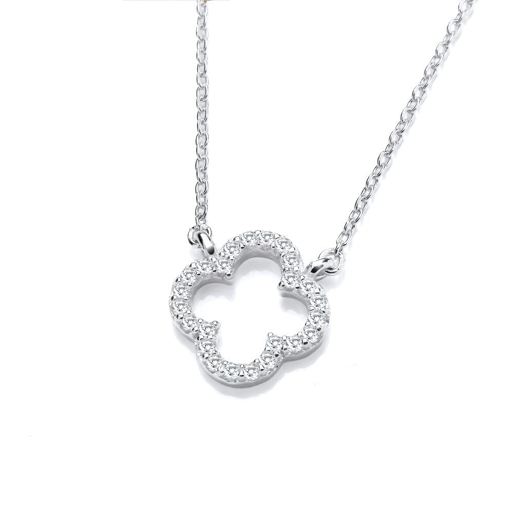 Silver CZ Open Clover Necklace 6973