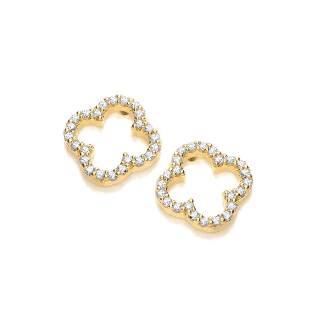 Gold Plated CZ Open Clover Earrings 50138G