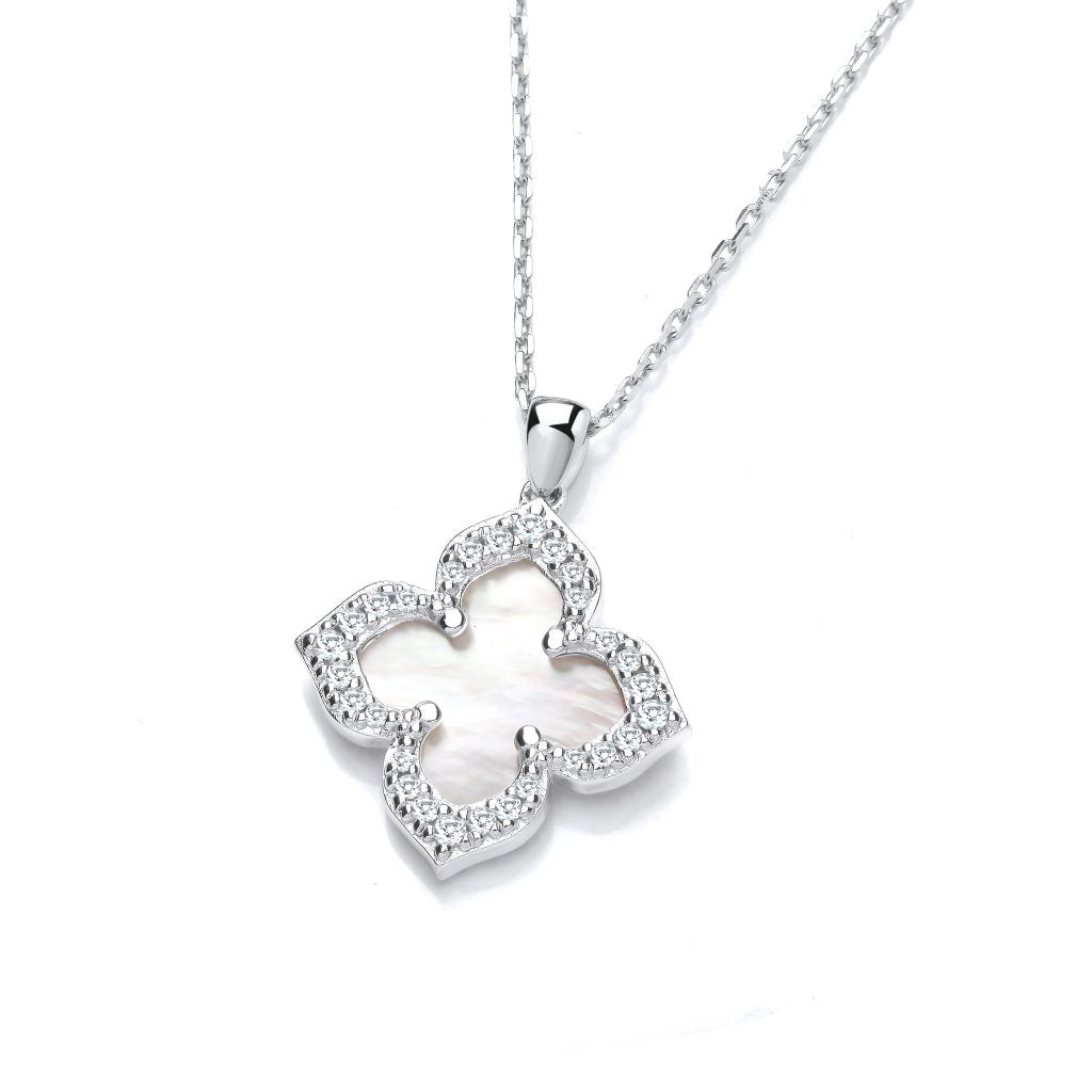 Silver CZ Clover Necklace with MOP 6971W