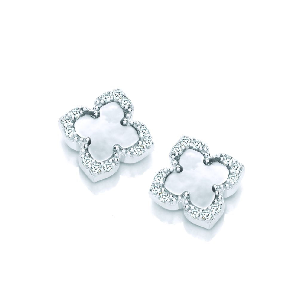 Silver CZ Clover Earrings with MOP 50136W