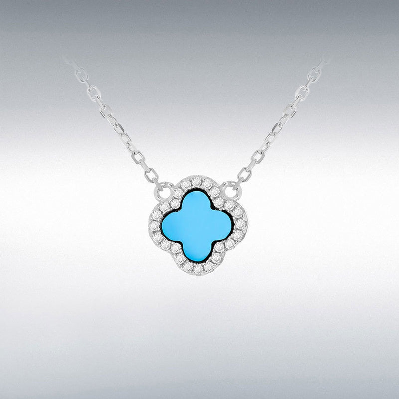 Sterling Silver Synthetic Turquoise Clover Necklace