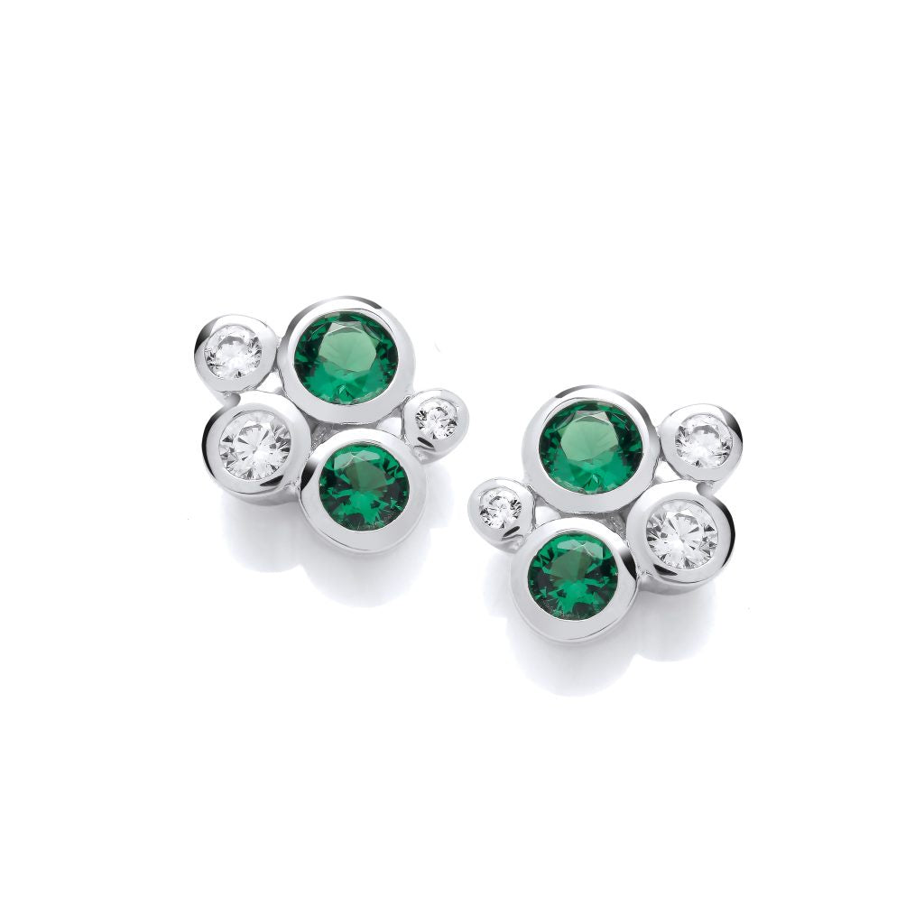 Silver Emerald Green CZ Bubble Earrings 4865E