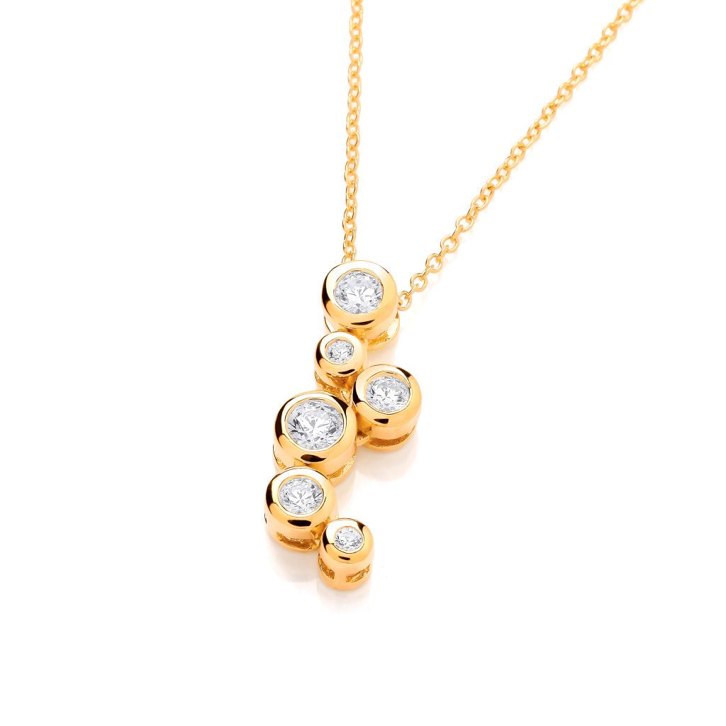 Gold Plated Cascading CZ Bubble Necklace 1796G