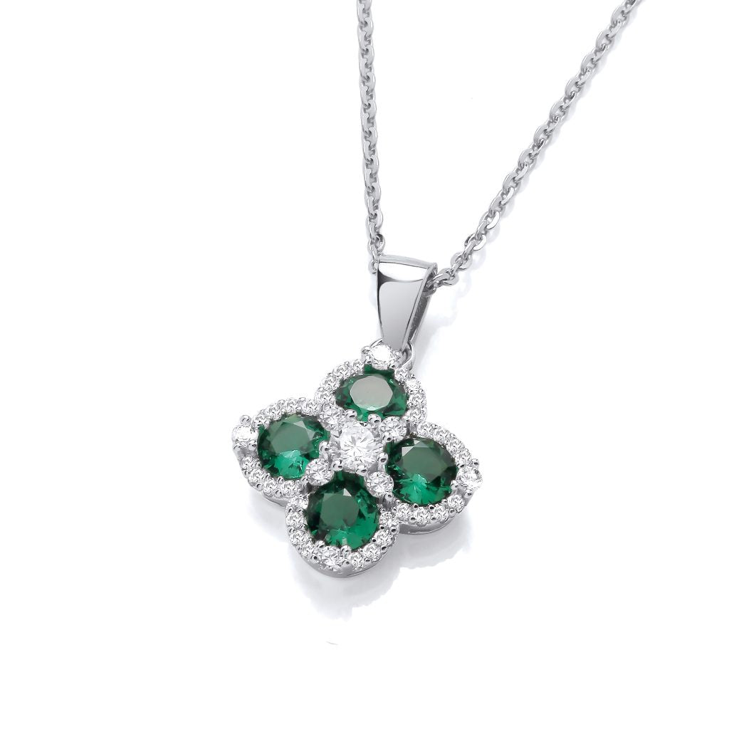 Silver Emerald Green CZ Vintage Clover Pendant 60003E