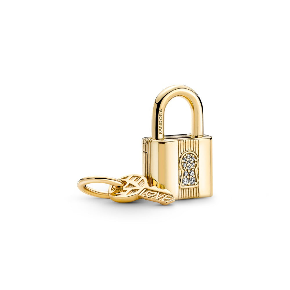 PANDORA gold Plated Padlock dangle with CZ charm 760088C01