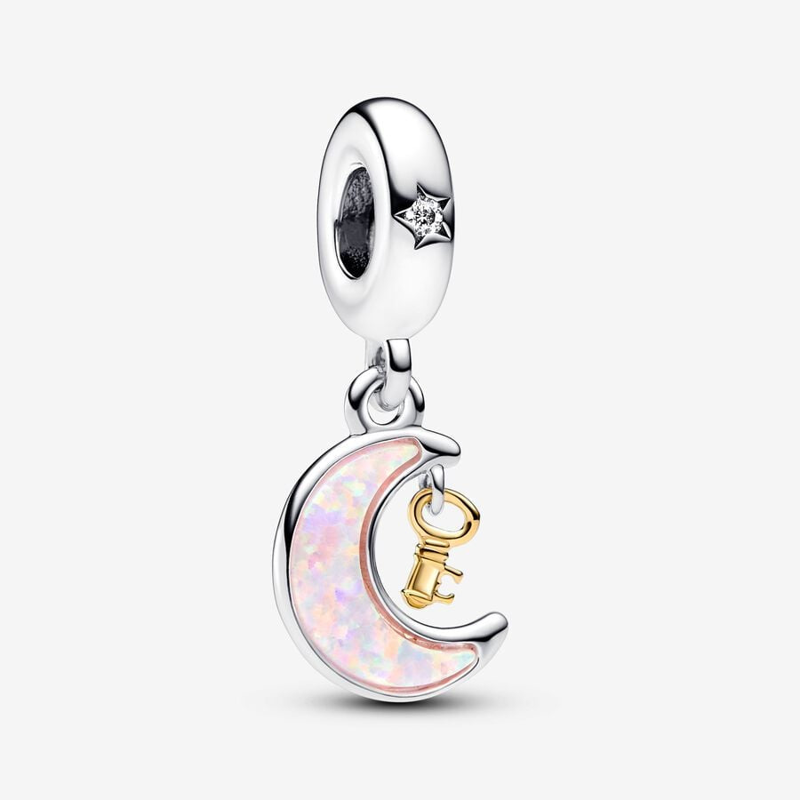 PANDORA Two-tone Key & Moon Dangle Charm 762985C01