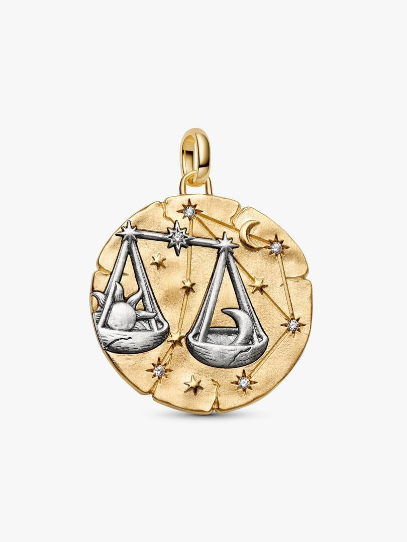 PANDORA Libra Zodiac Oversized Medallion Charm Sterling silver, 14k gold plating 765006C01