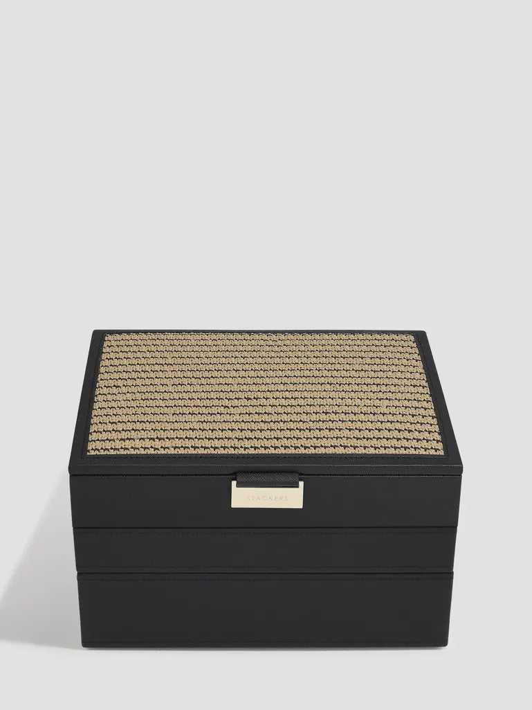 Stackers Black Raffia Classic Set of 3 Jewellery Box 76887