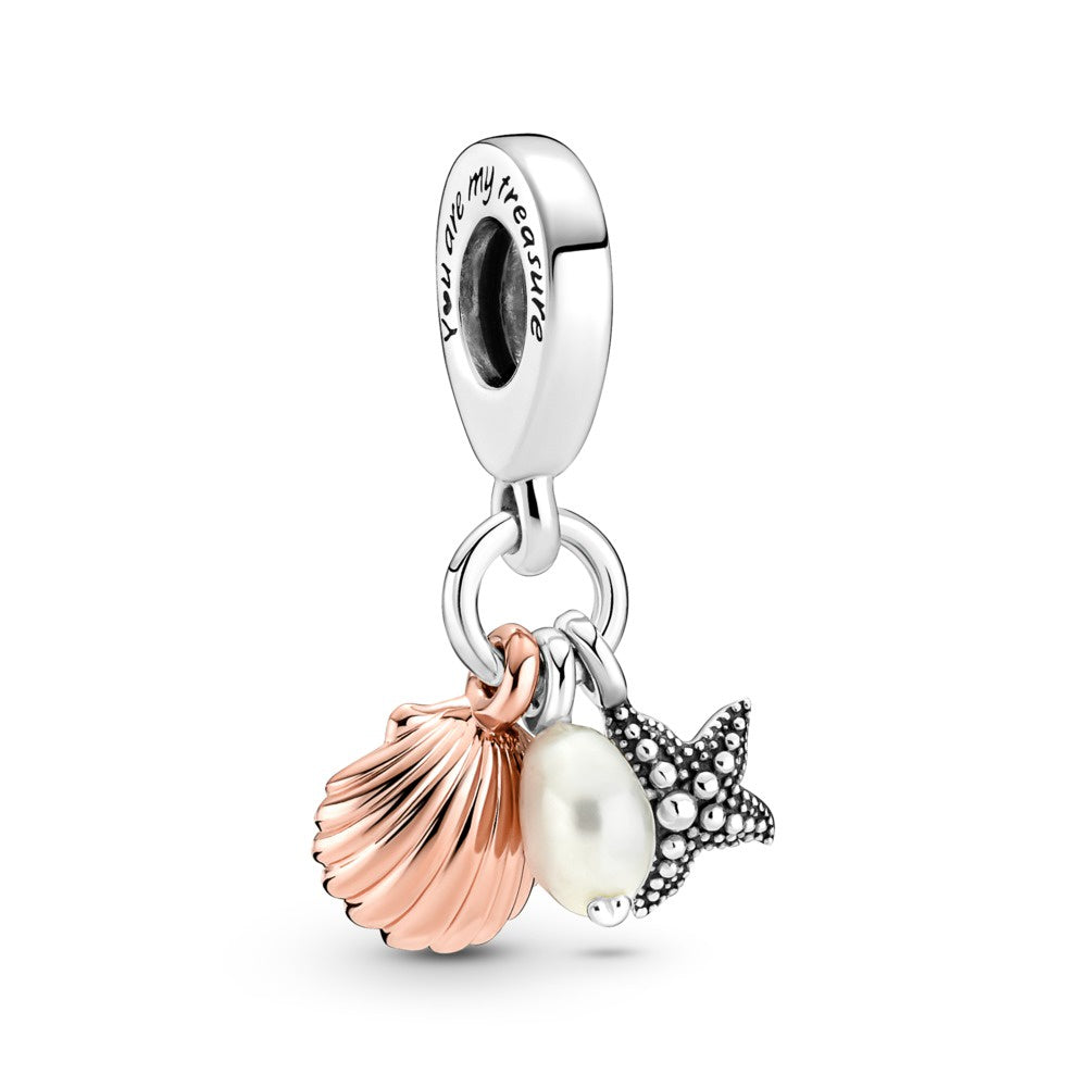 PANDORA Treated Freshwater Cultured Pearl, Starfish & Shell Triple Dangle Charm781690C01