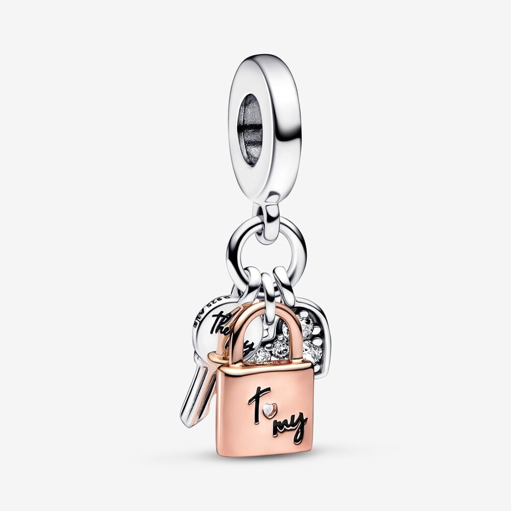 PANDORA Two-tone Key, Padlock & Heart Triple Dangle Charm 782506C01